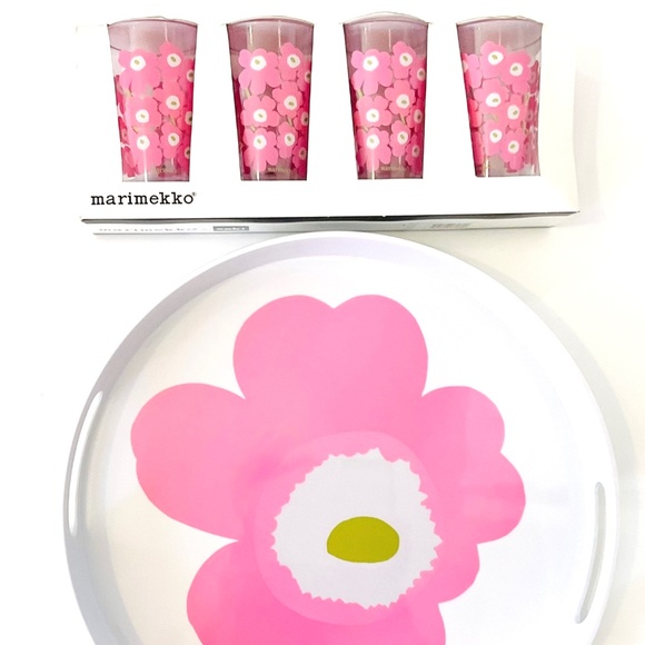 Marimekko Unikko Large Pink and White Serving Tray and matching Cup Set NWT - Picture 12 of 16